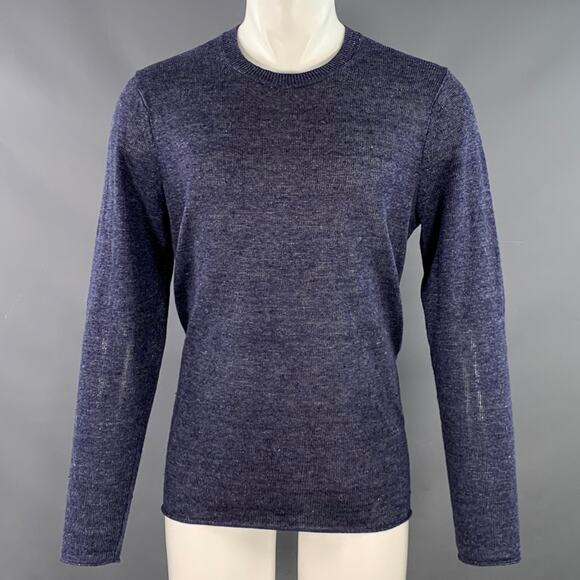 VINCE Size M Blue Heather Knit Linen Crew Neck Pullover - Picture 1 of 11